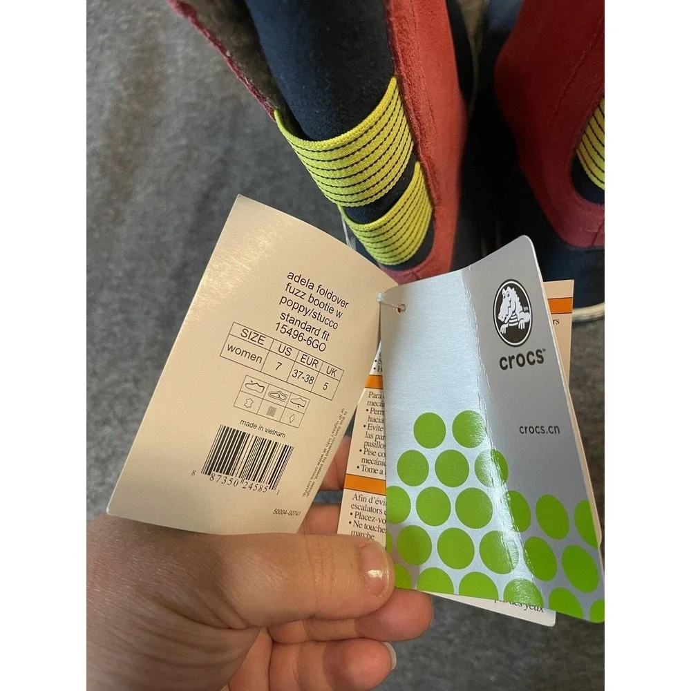 NWT Crocs Adela Fold over Slip On Fuzz Suede Bootie Faux Fur Size 7 - Picture 5 of 7